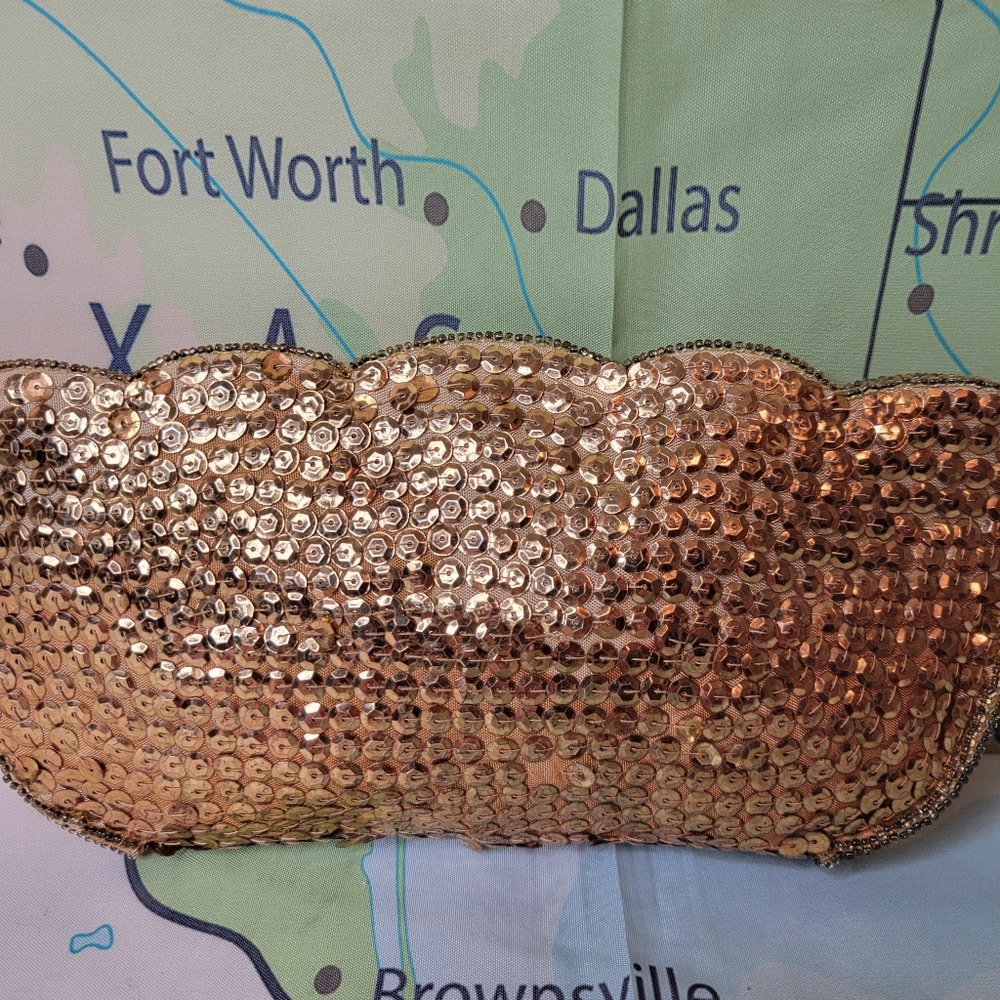 Vintage 1950s Gold Sequin Clutch Bag Purse - Picture 4 of 12